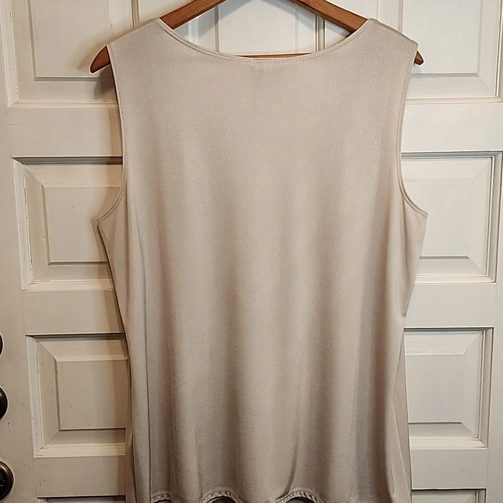 CHICOS Silver Dressy Tank Top Pleated Front Metallic Material Lined In Front